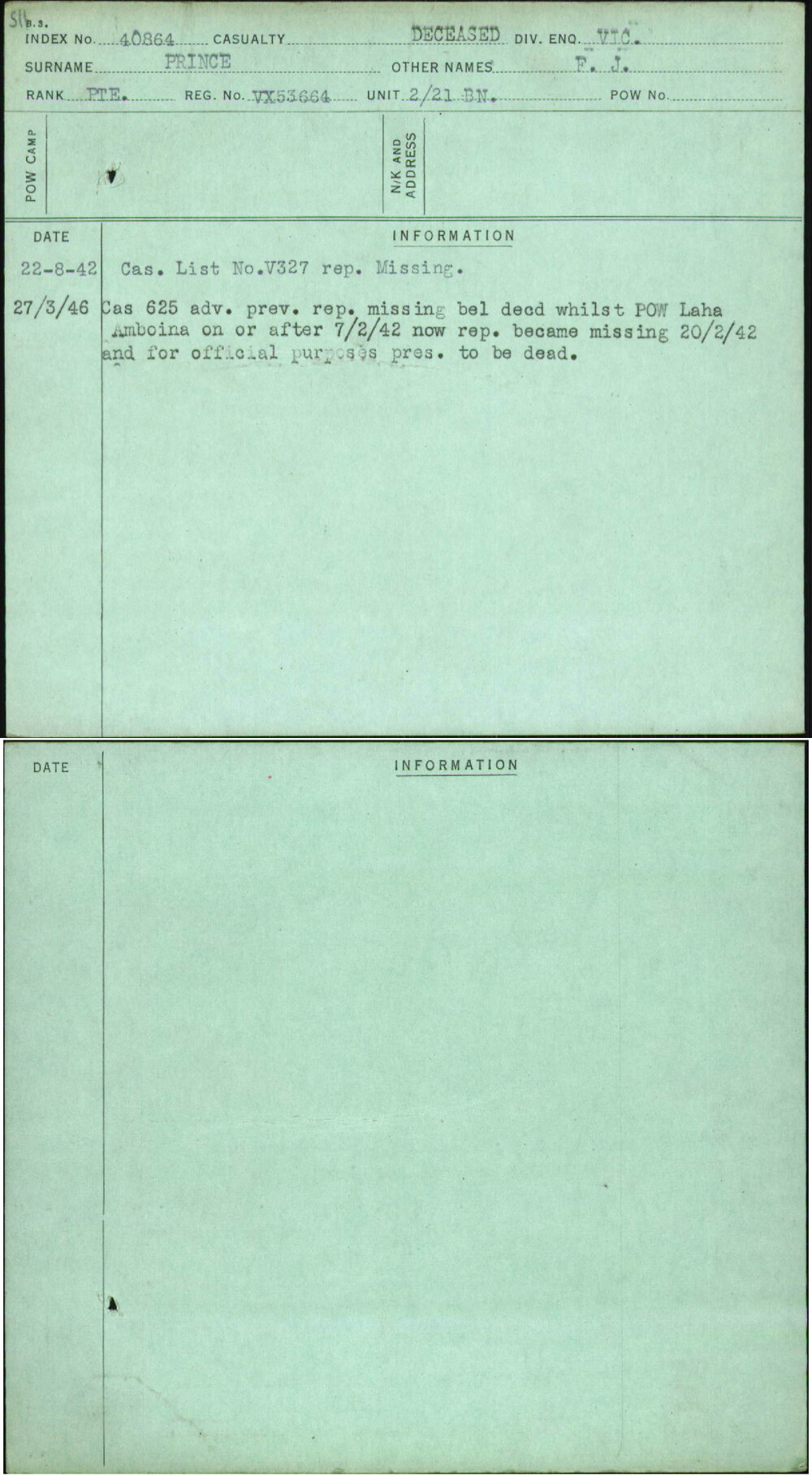 Prince, F J, VX53664