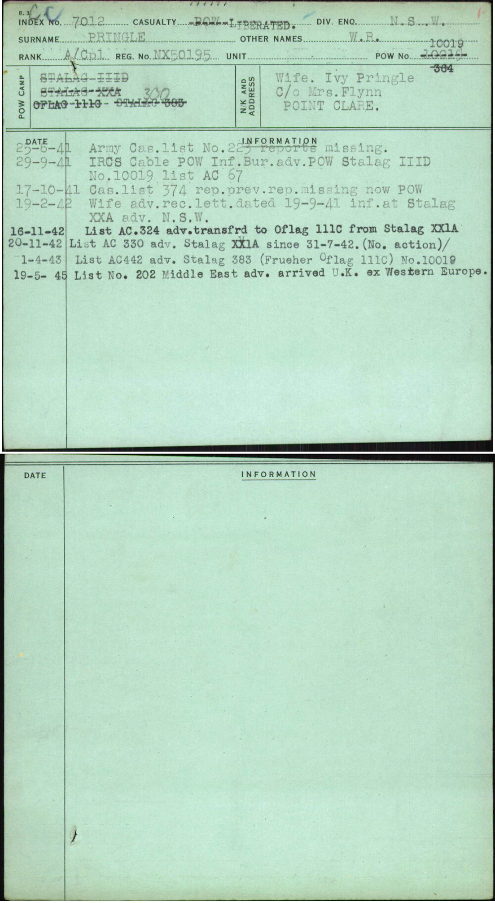 Pringle, W R, NX50195