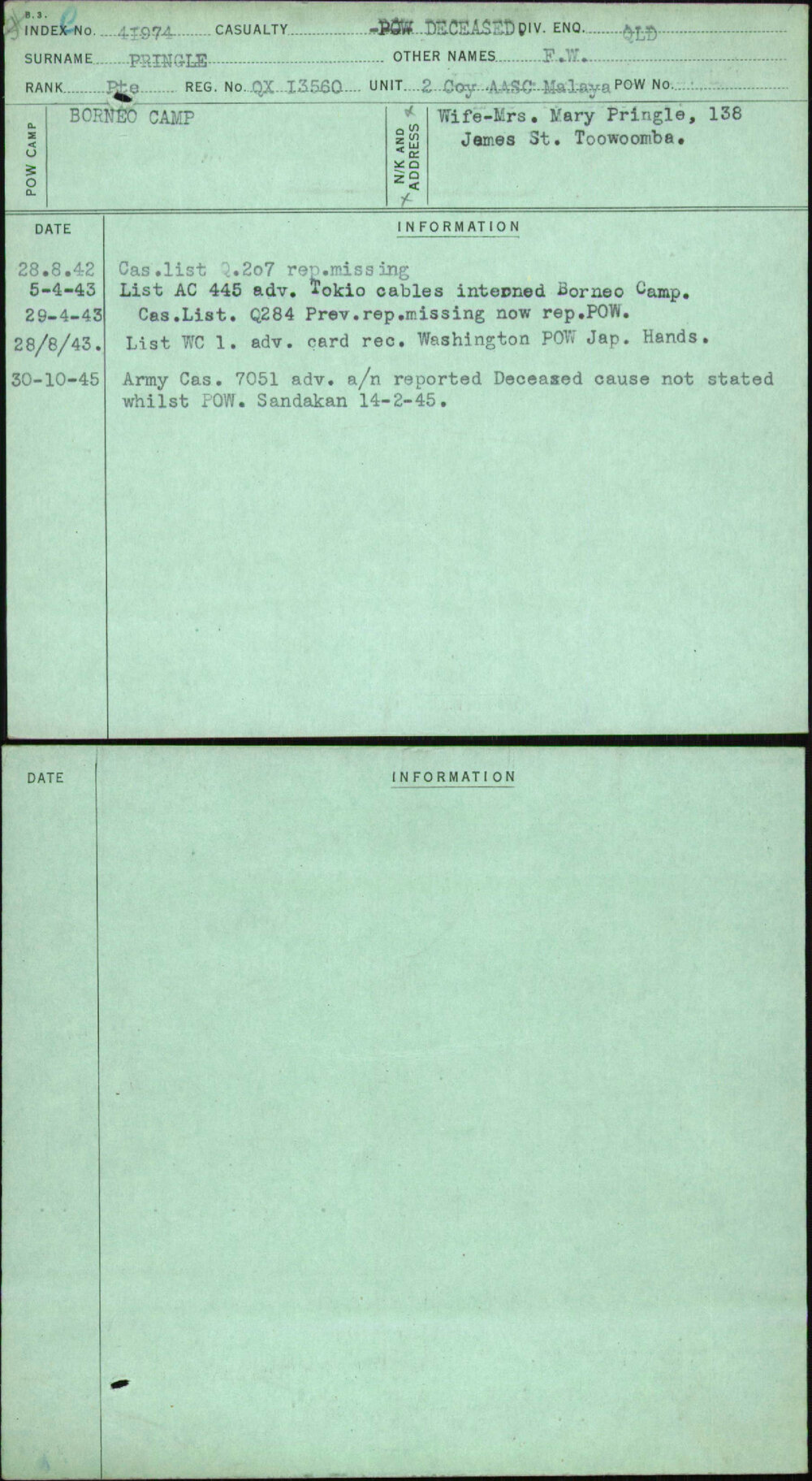 Pringle, F W, QX13560