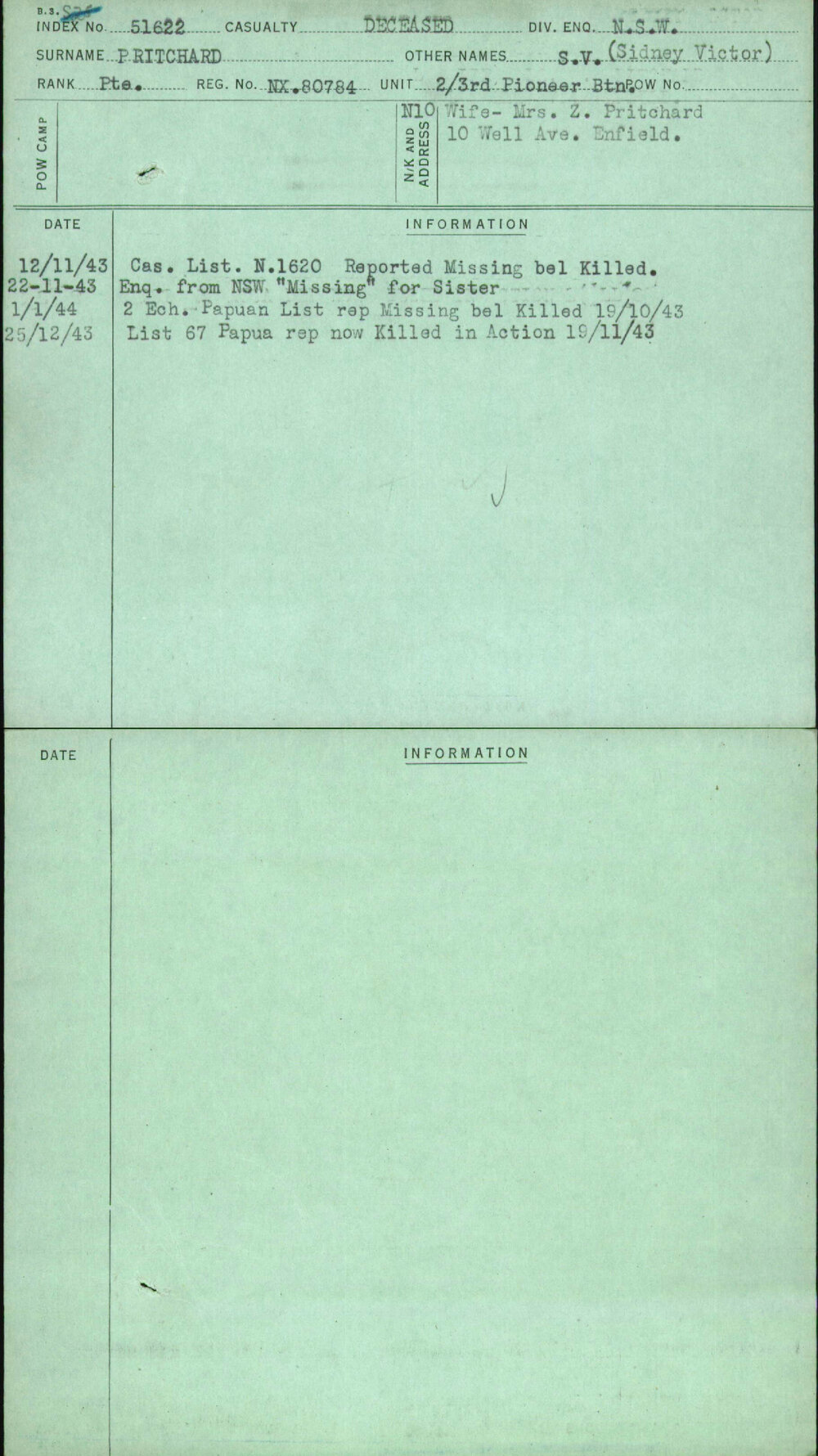 Pritchard, S V (Sidney Victor), NX80784