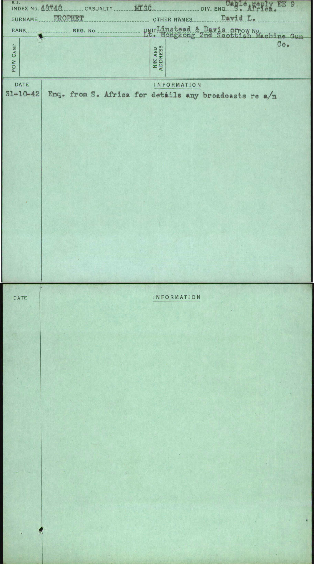 Prophet, David L, [No Service Number]