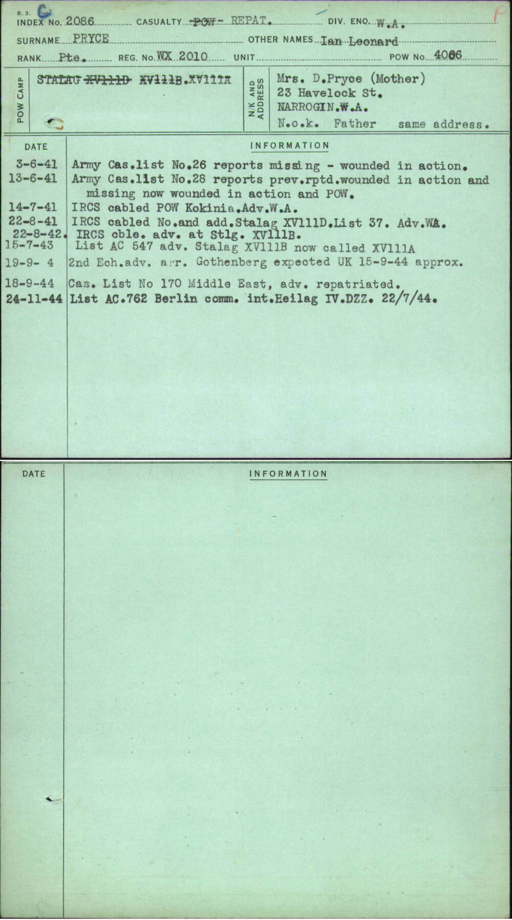 Pryce, Ian Leonard, WX2010