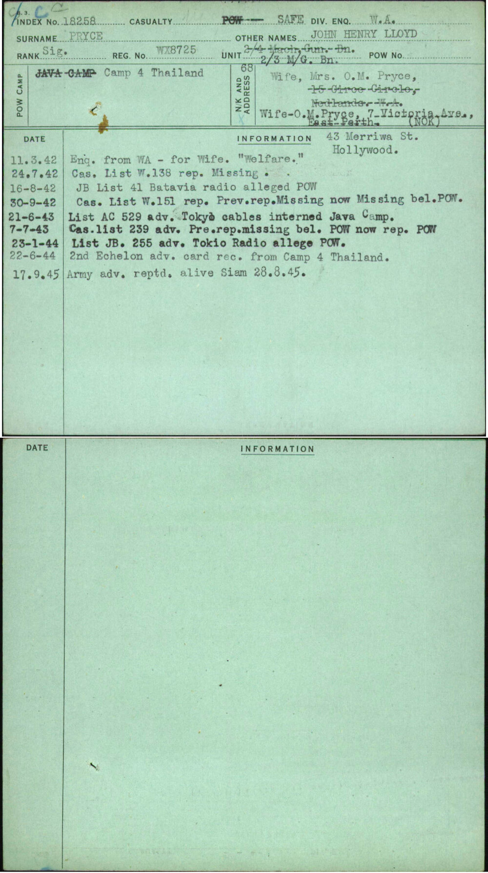 Pryce, John Henry Lloyd, WX8725