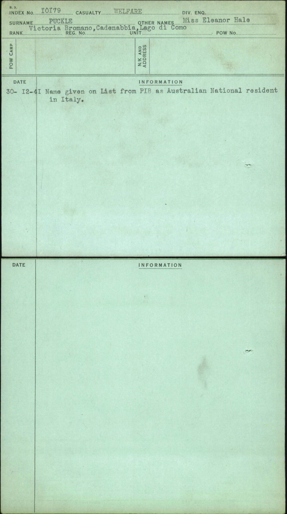 Puckle, Miss Eleanor Hale, [No Service Number]