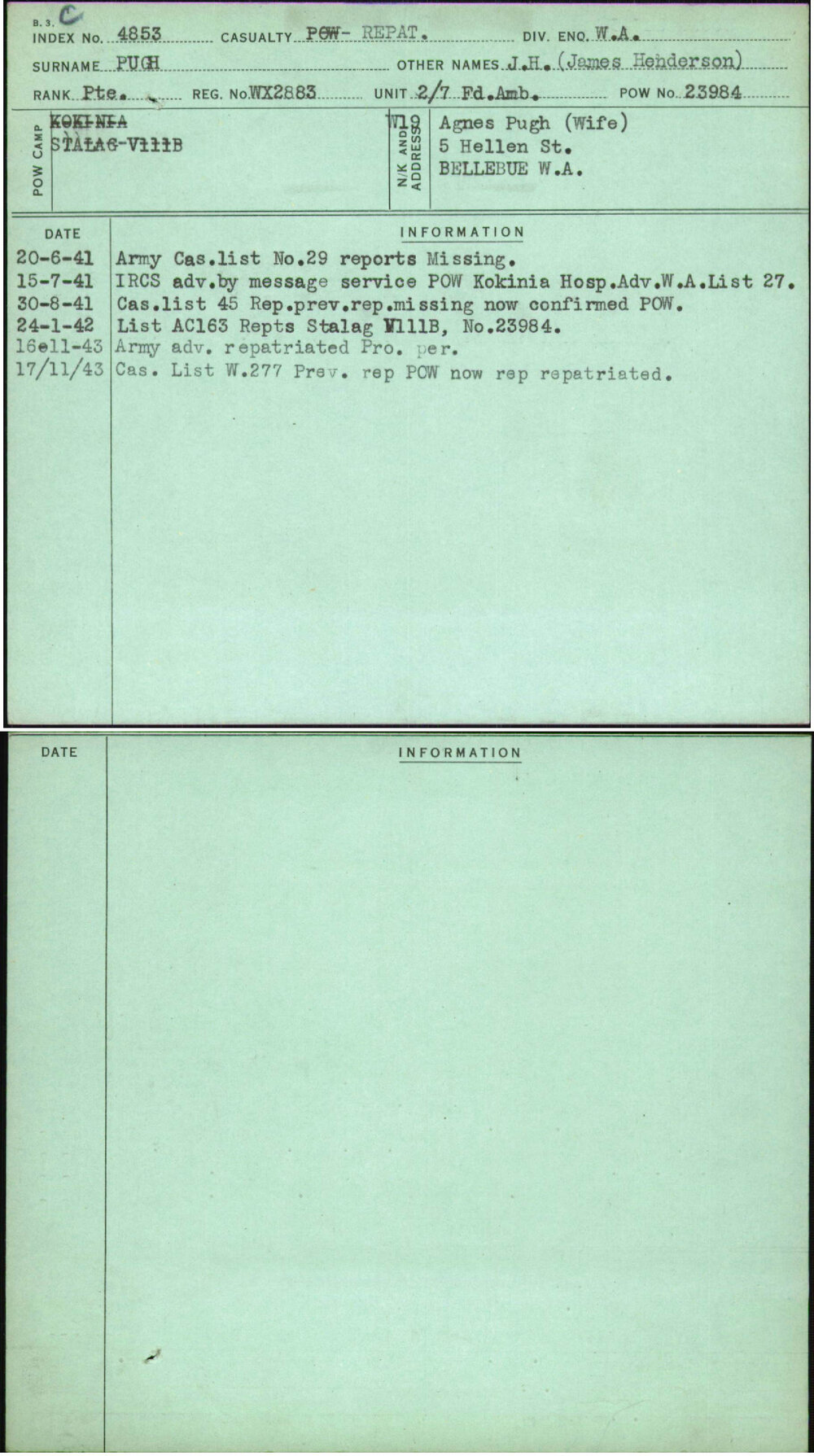 Pugh, J H (James Henderson), WX2883