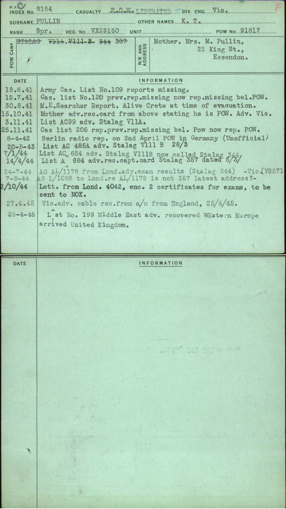 Pullin, K T, VX23150