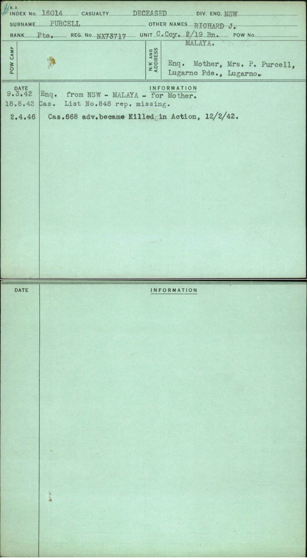 Purcell, Richard J, NX73717