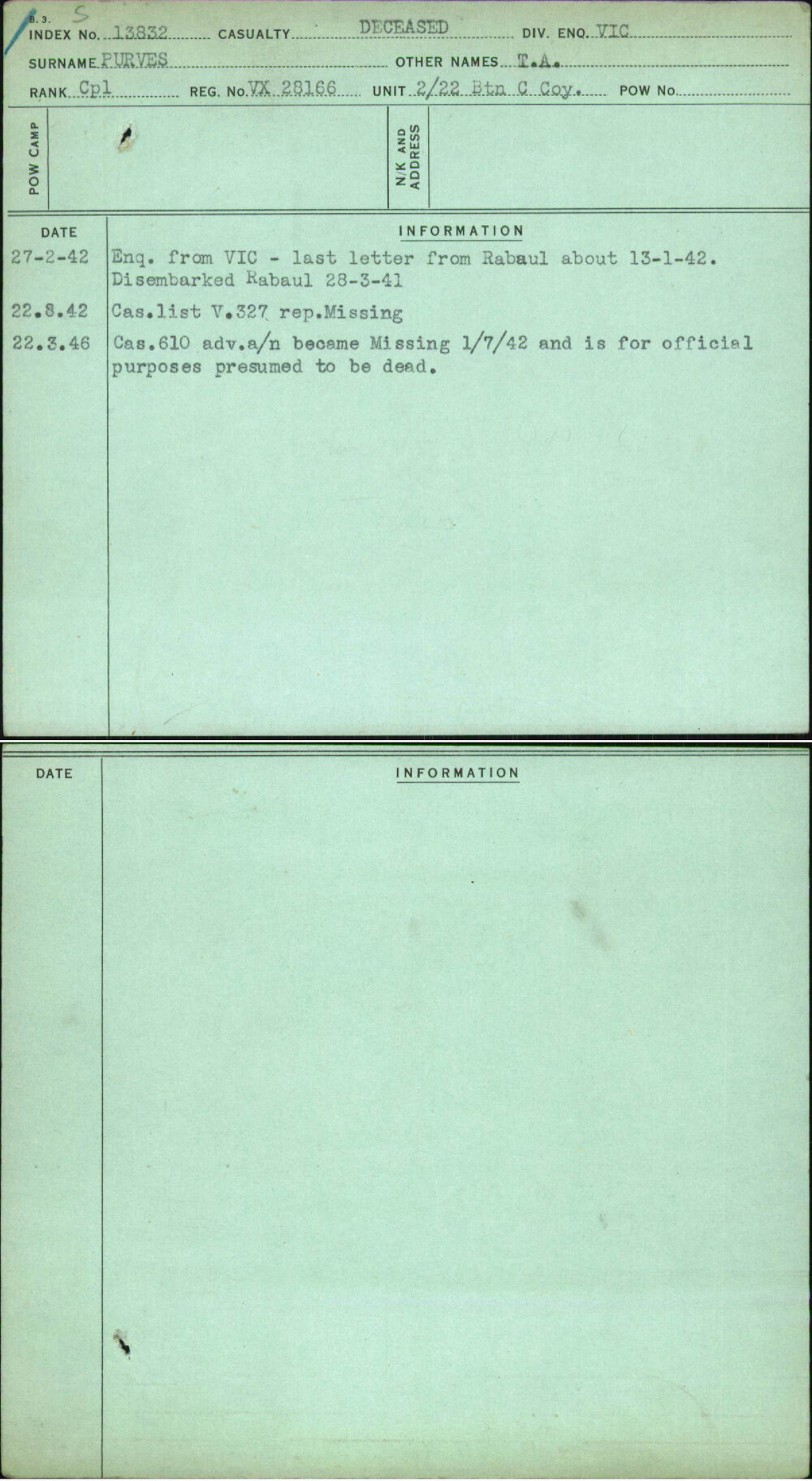 Purves, T A, VX28166