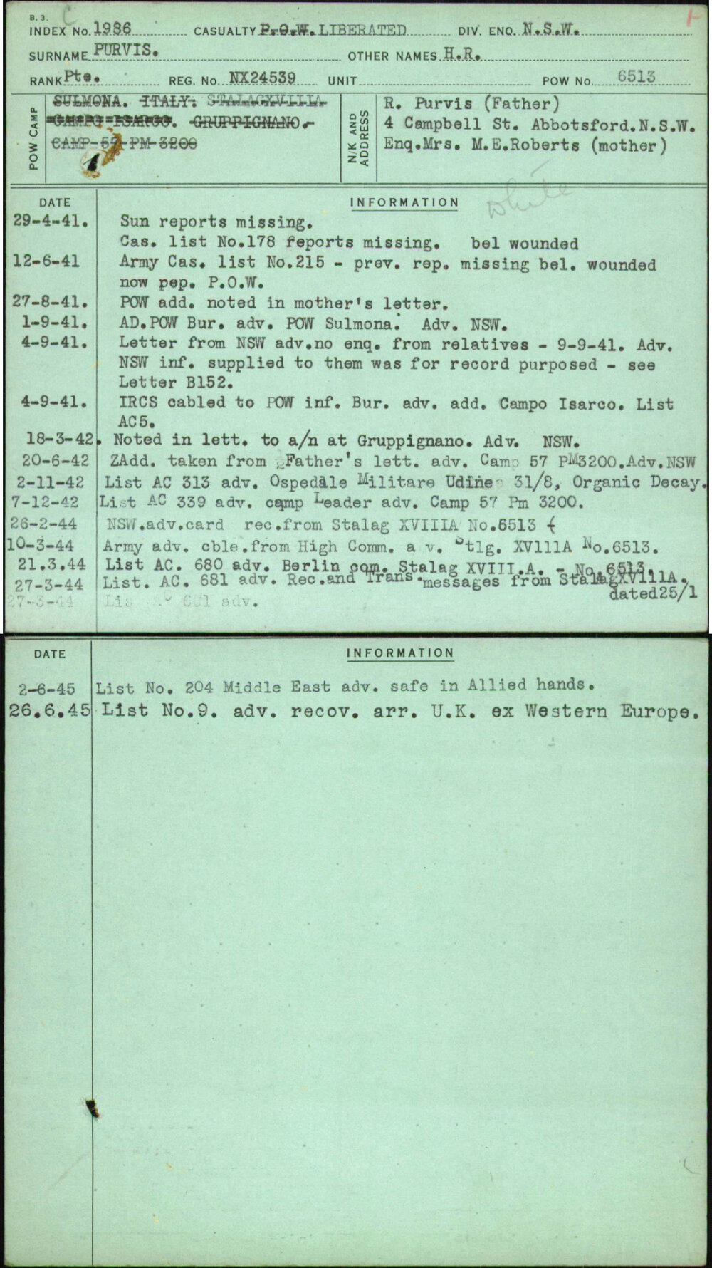 Purvis, H R, NX24539