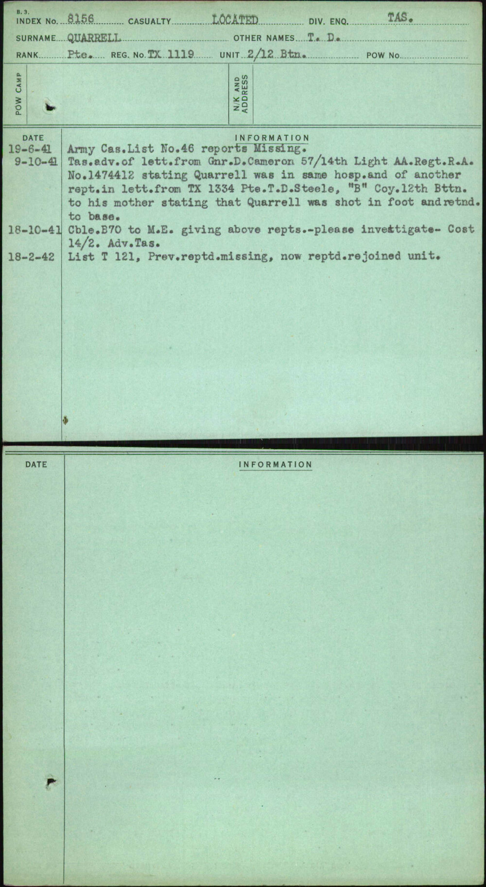 Quarrell, T D, TX1119