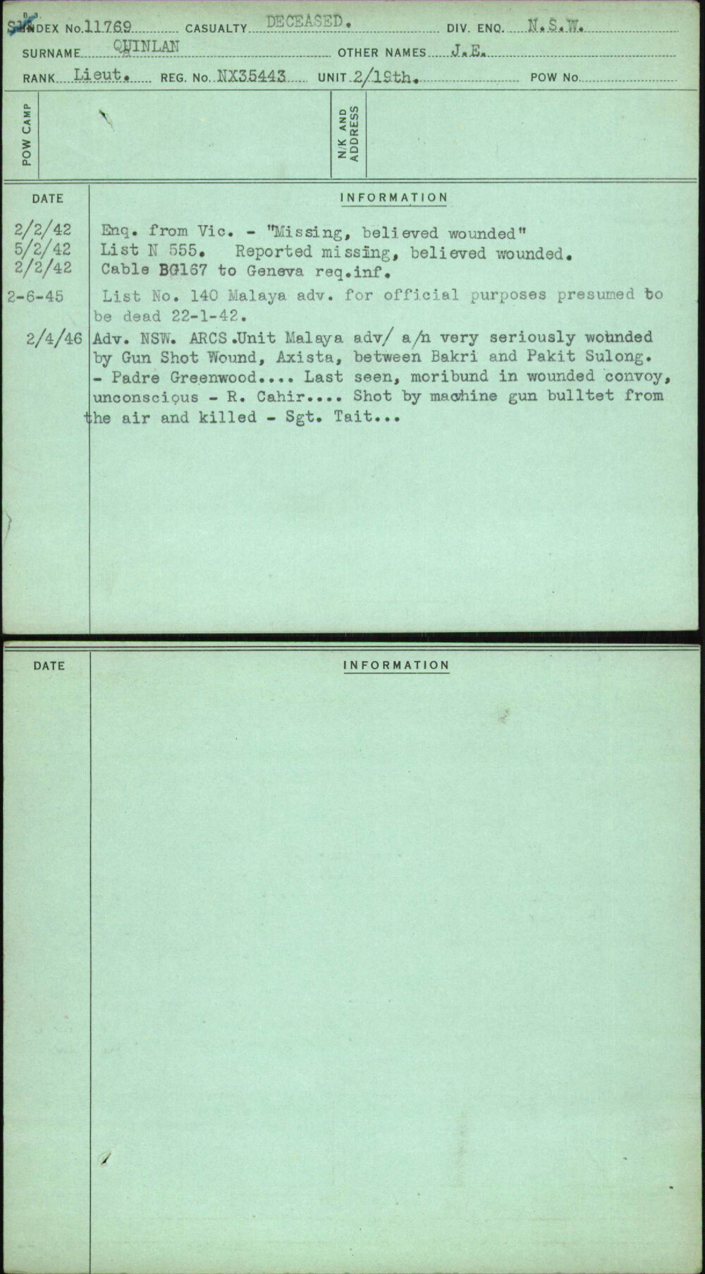 Quinlan, J E, NX35443