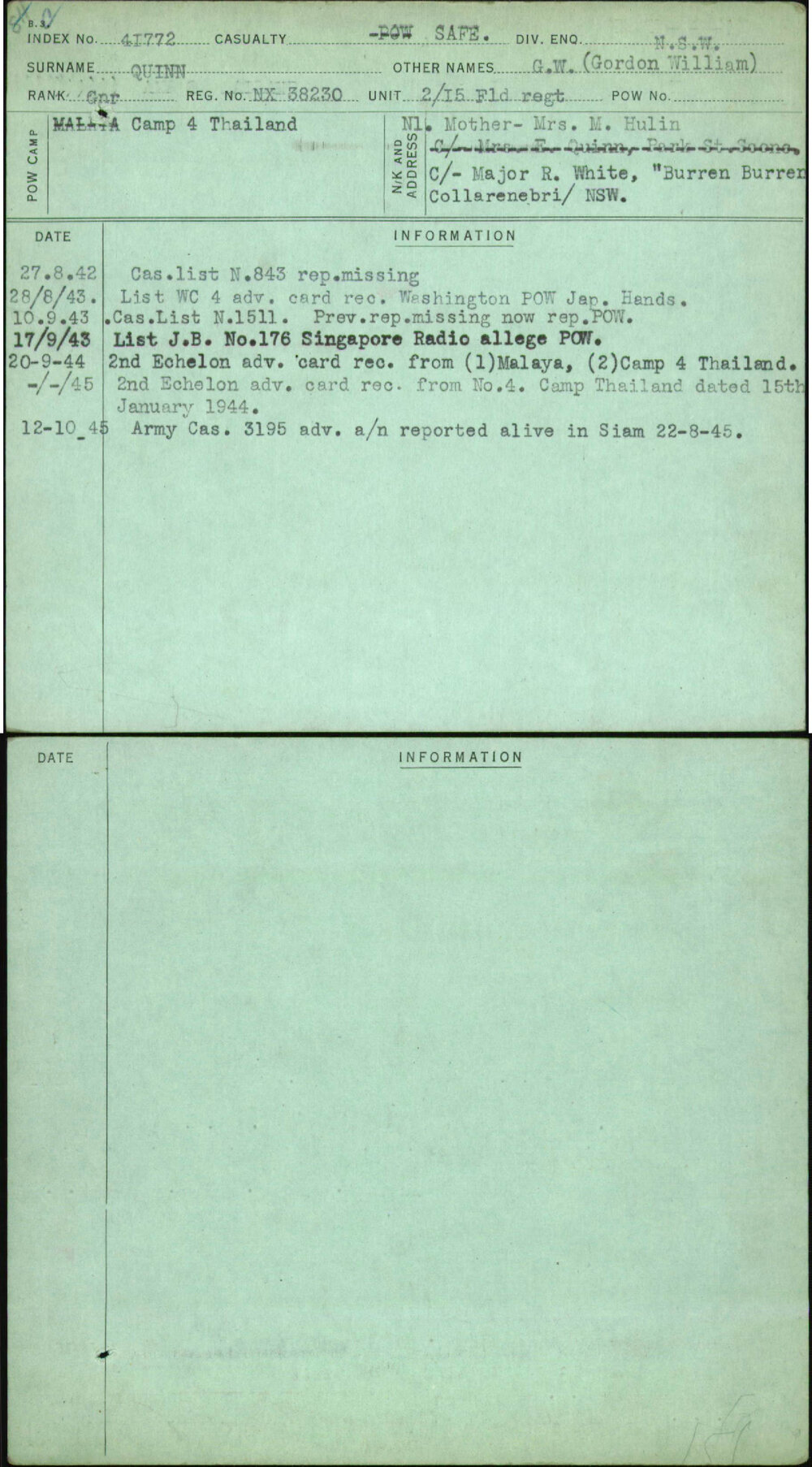 Quinn, G W (Gordon William), NX38230