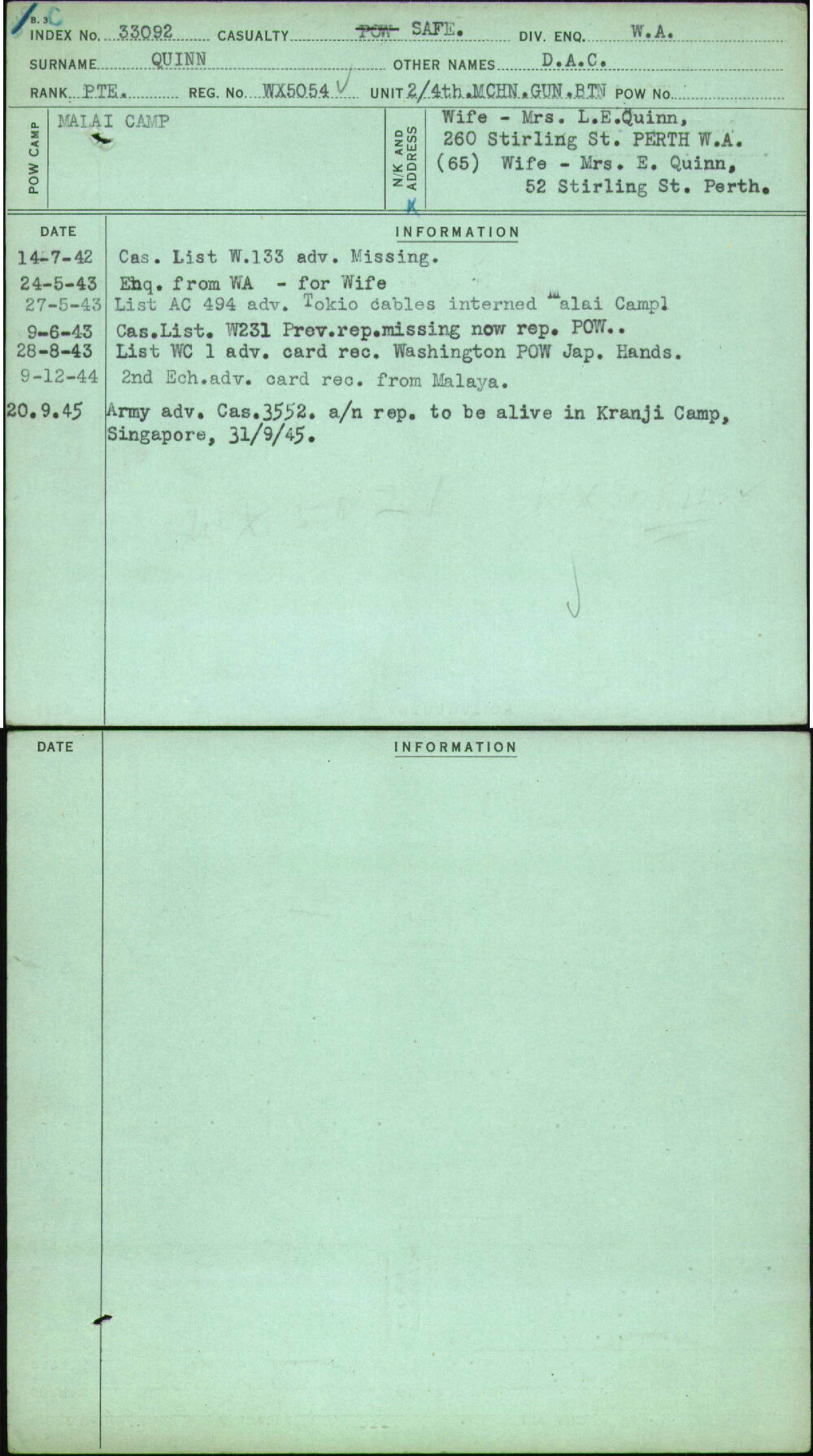 Quinn, D A C, WX5054