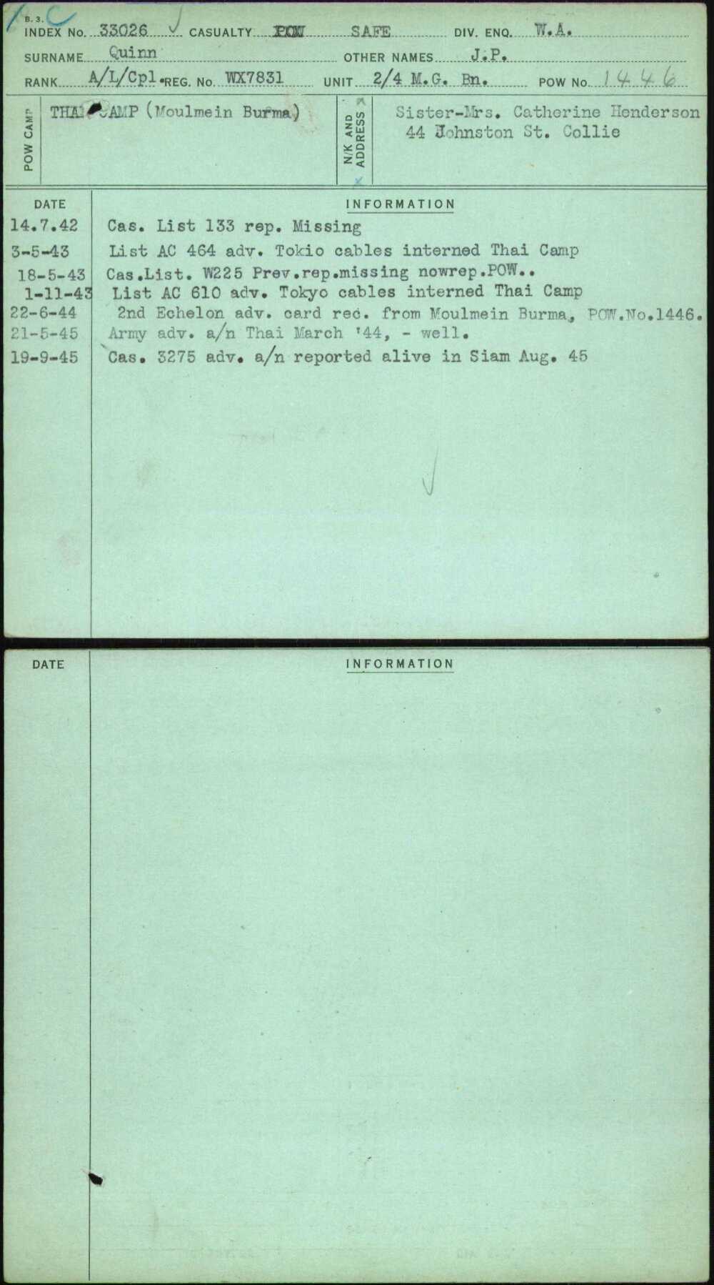 Quinn, J P, WX7831