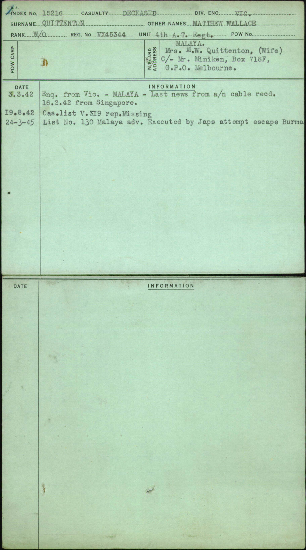 Quittenton, Matthew Wallace, VX45344