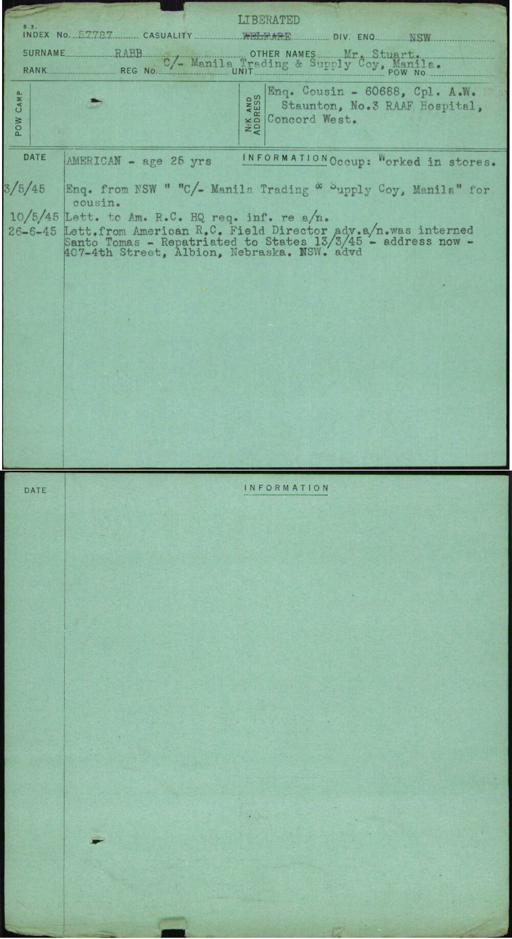 Rabb, Mr Stuart, [No Service Number]