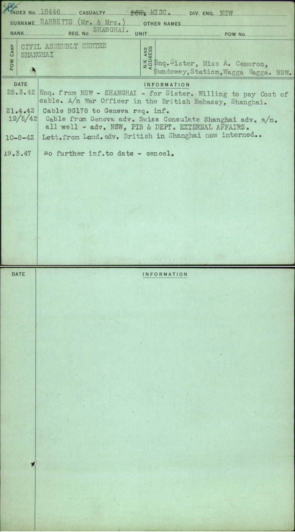 Rabbetts (Mr &amp; Mrs), [No Given Name], Shanghai