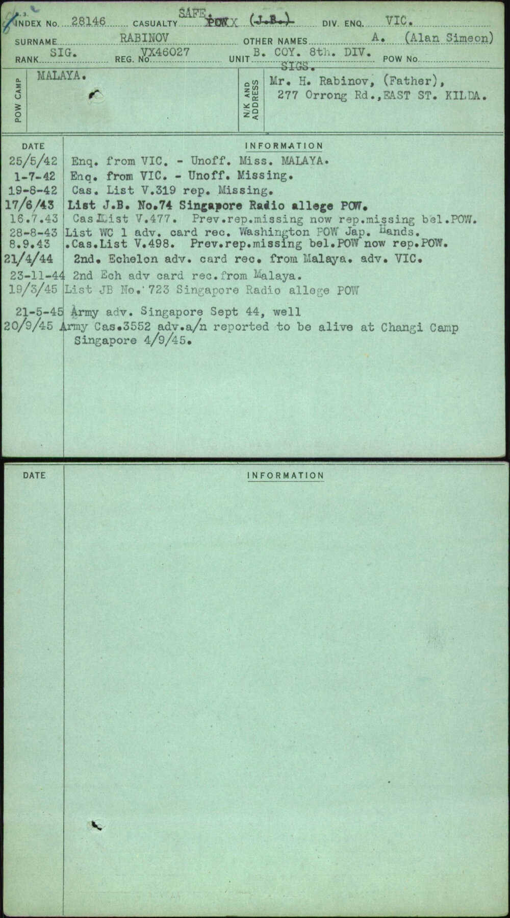 Rabinov, A (Alan Simeon), VX46027