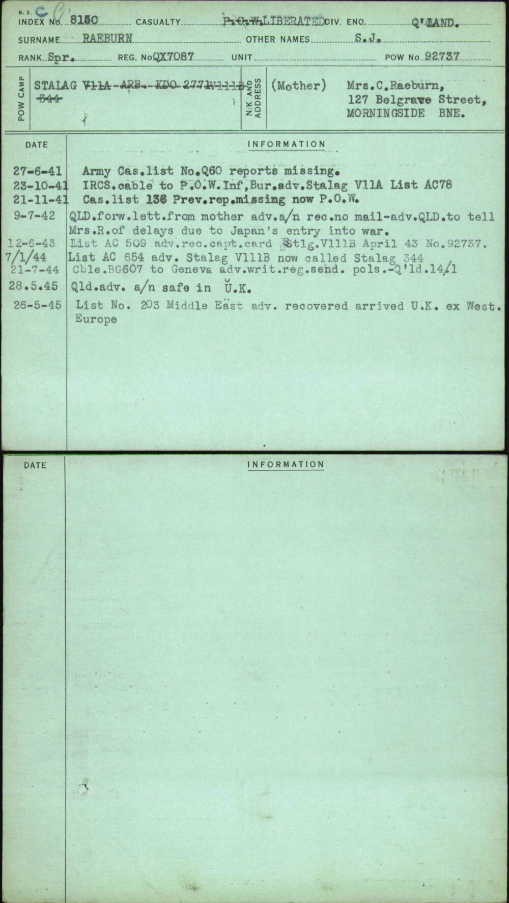 Raeburn, S J, QX7087