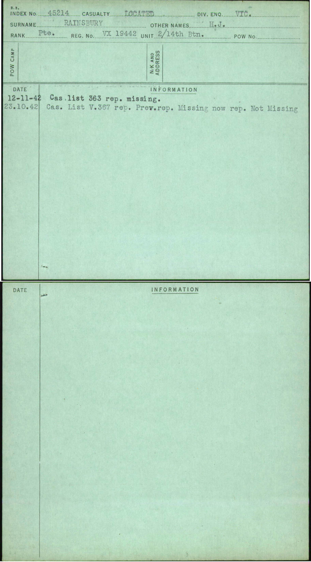 Rainsbury, H J, VX19442