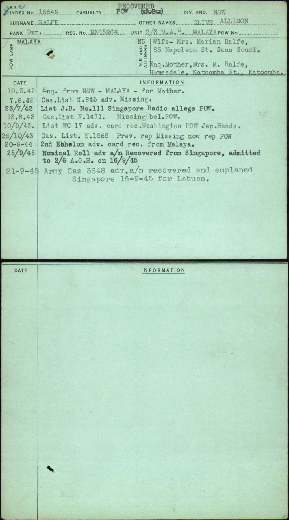 Ralfe, Clive Allison, NX65964