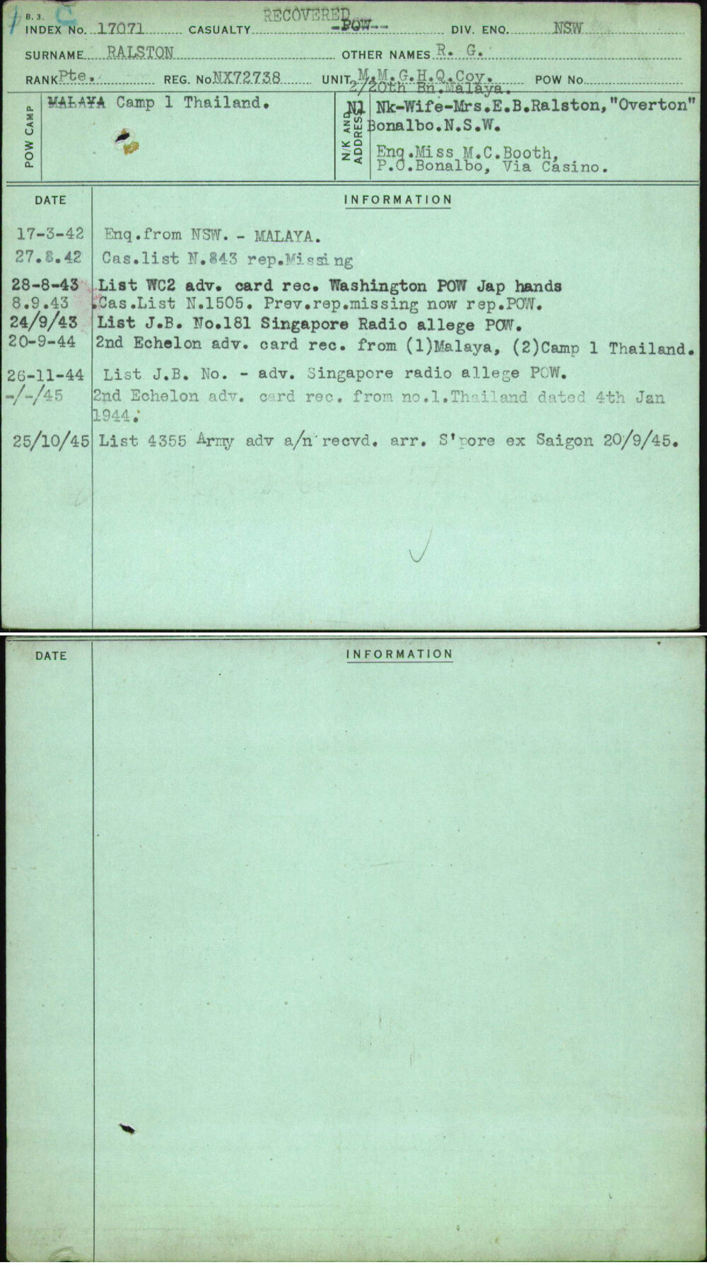 Ralston, R G, NX72738