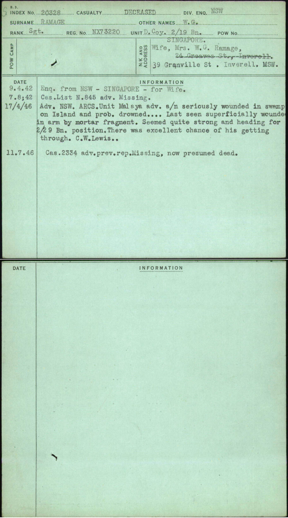 Ramage, W G, NX73220