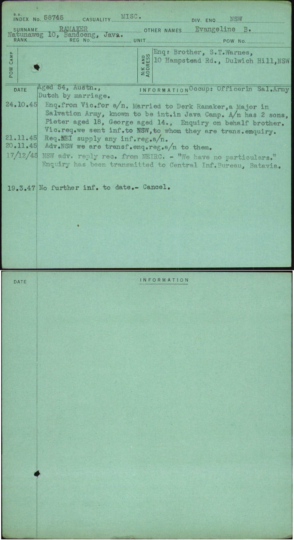 Ramaker, Evangeline B, [No Service Number]