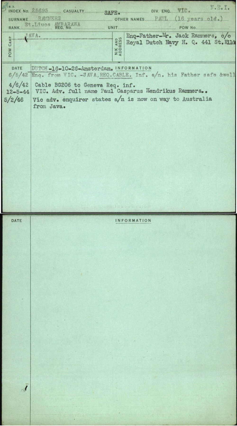 Rammers, Paul (16 Years Old), [No Service Number]