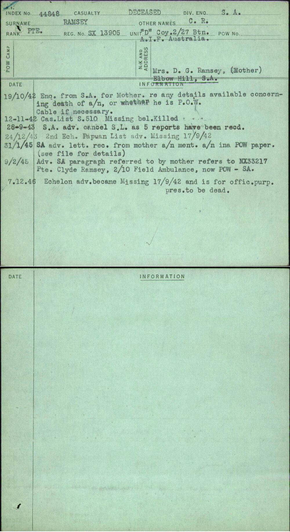 Ramsey, C R, SX13905