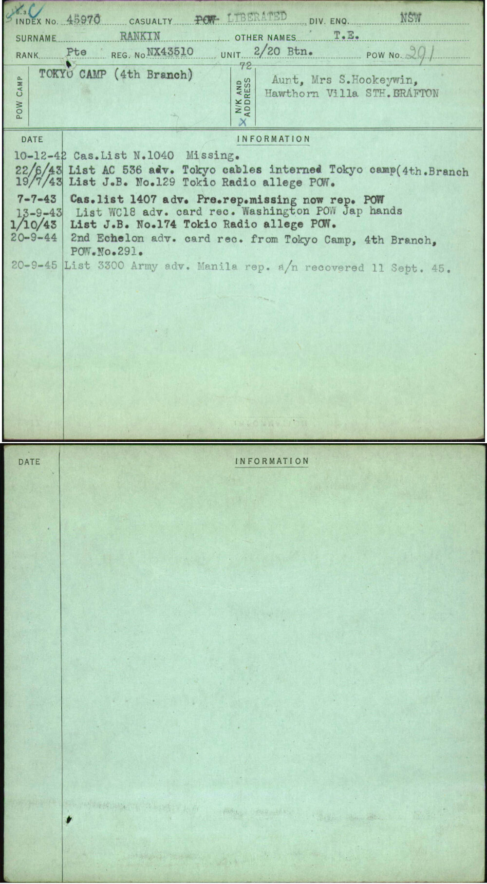 Rankin, T E, NX43510