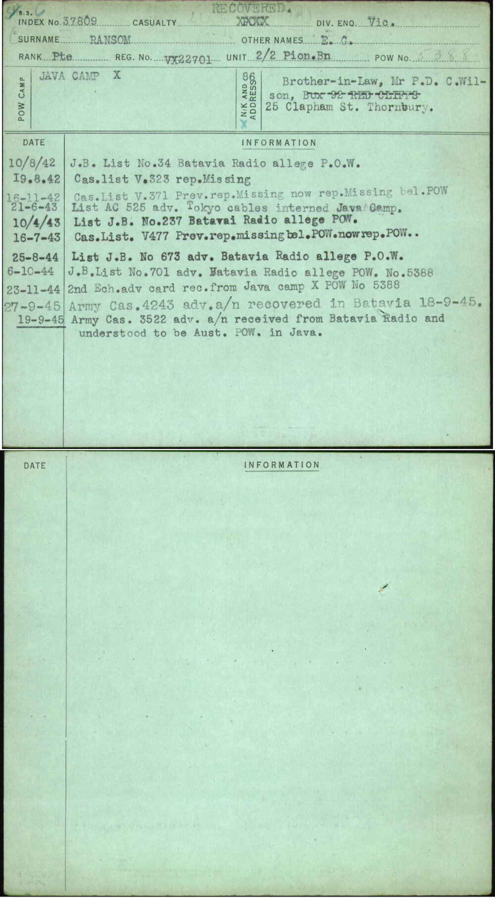 Ransom, E C, VX22701