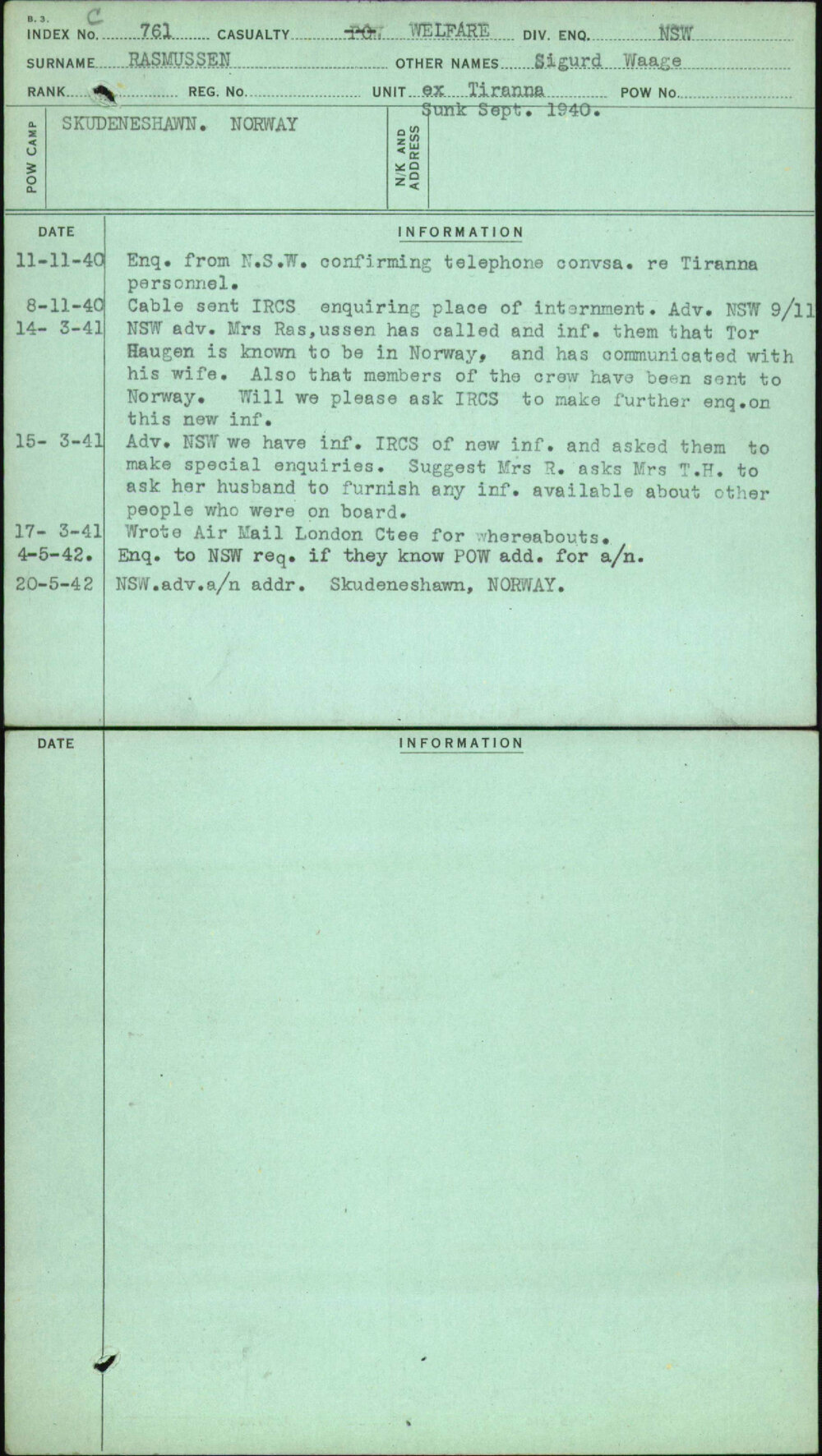 Rasmussen, Sigurd Waage, [No Service Number]