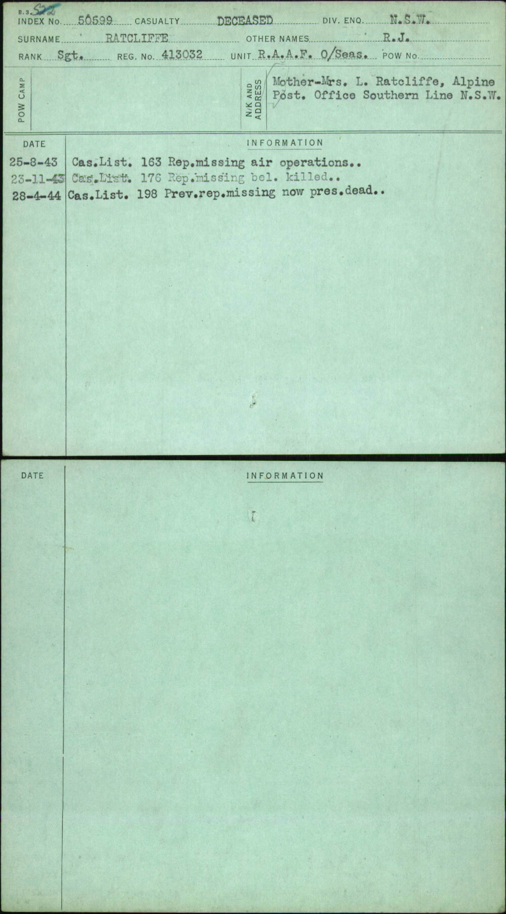 Ratcliffe, R J, 413032