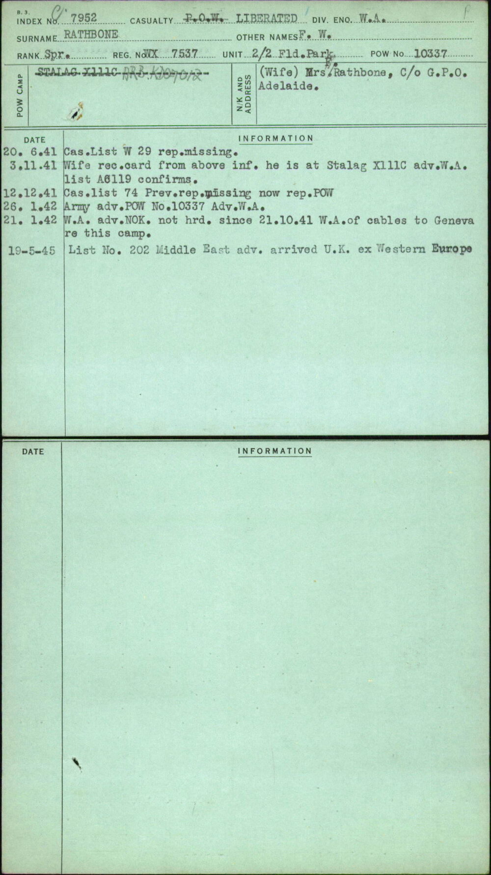 Rathbone, F W, WX7537