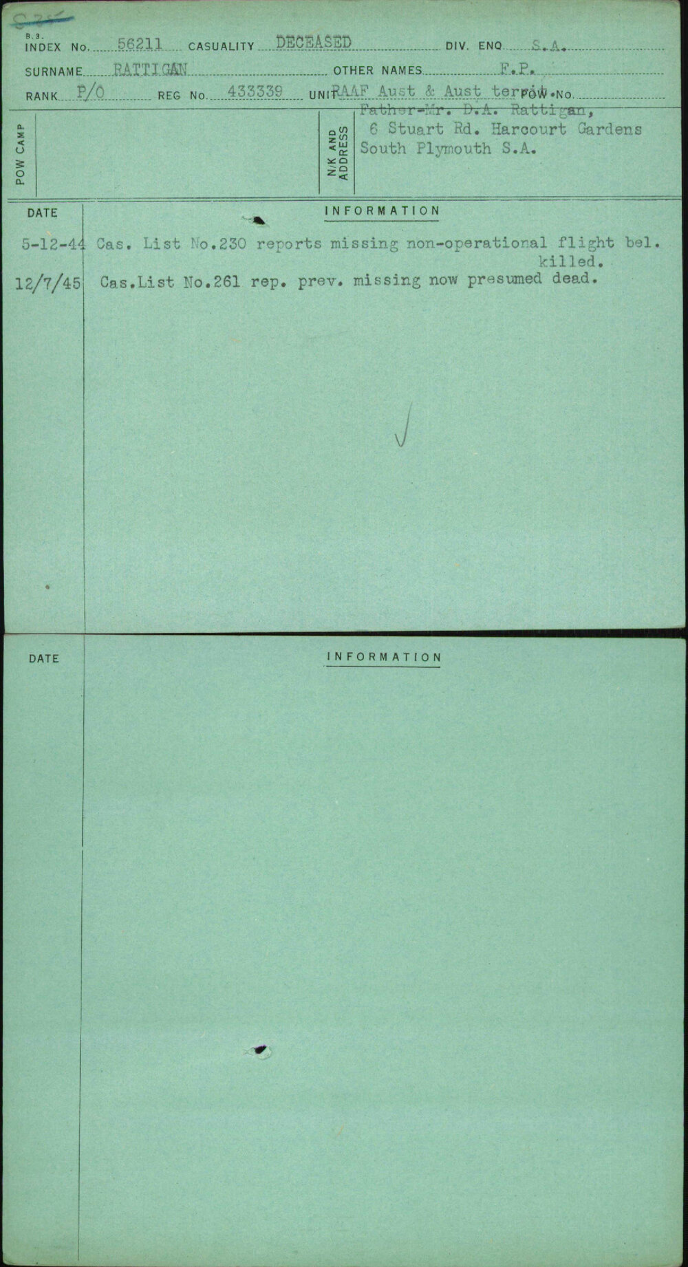 Rattigan, F P, 433339