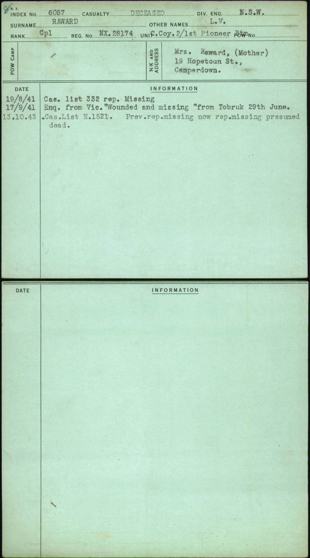 Raward, L V, NX28174