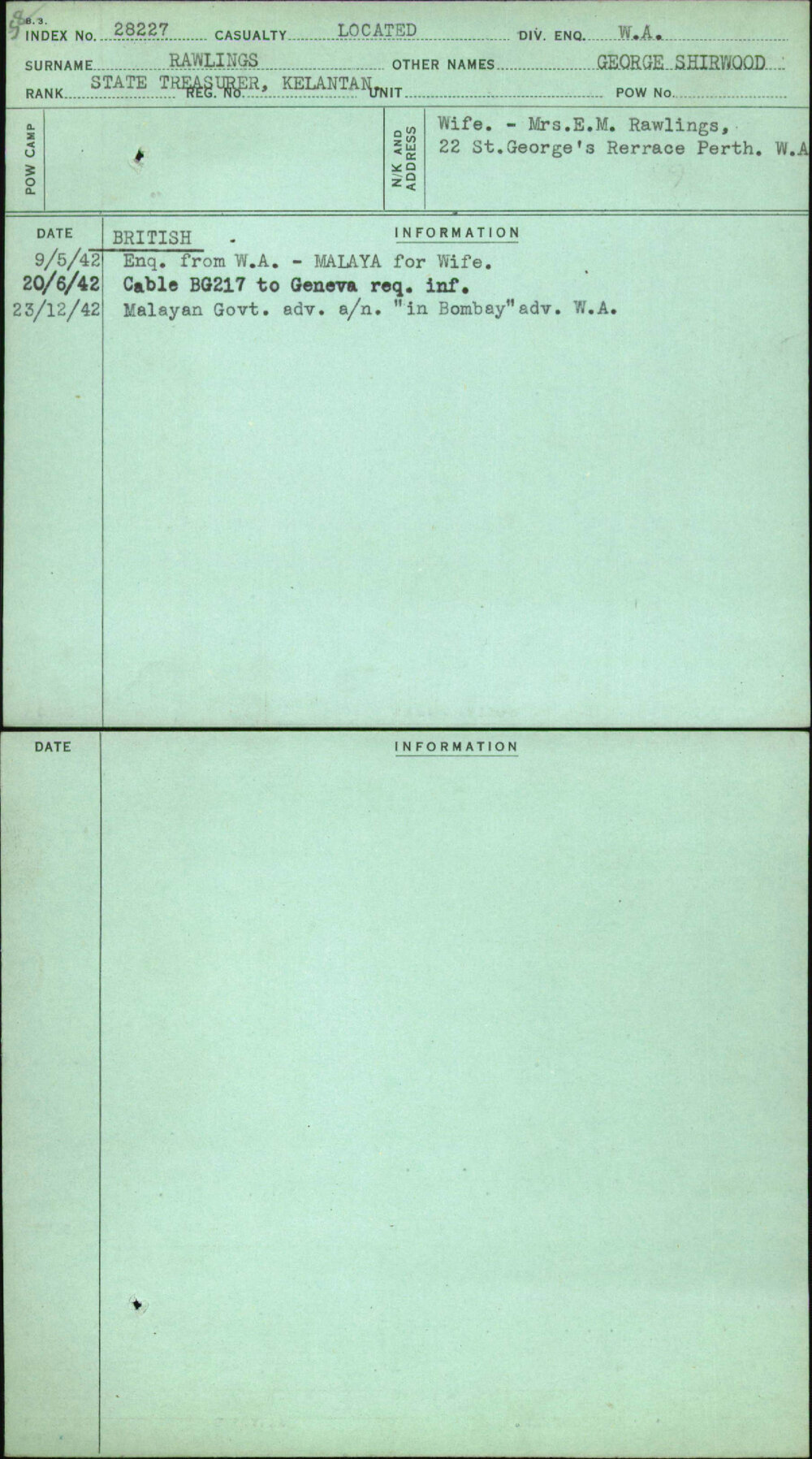 Rawlings, George Shirwood, [No Service Number]