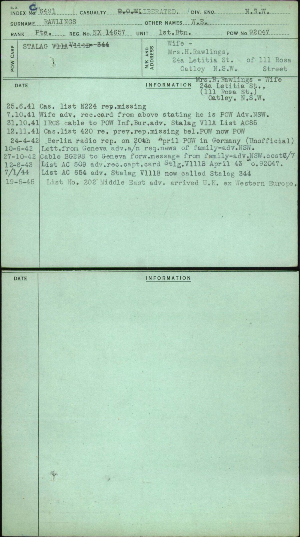 Rawlings, W E, NX14657