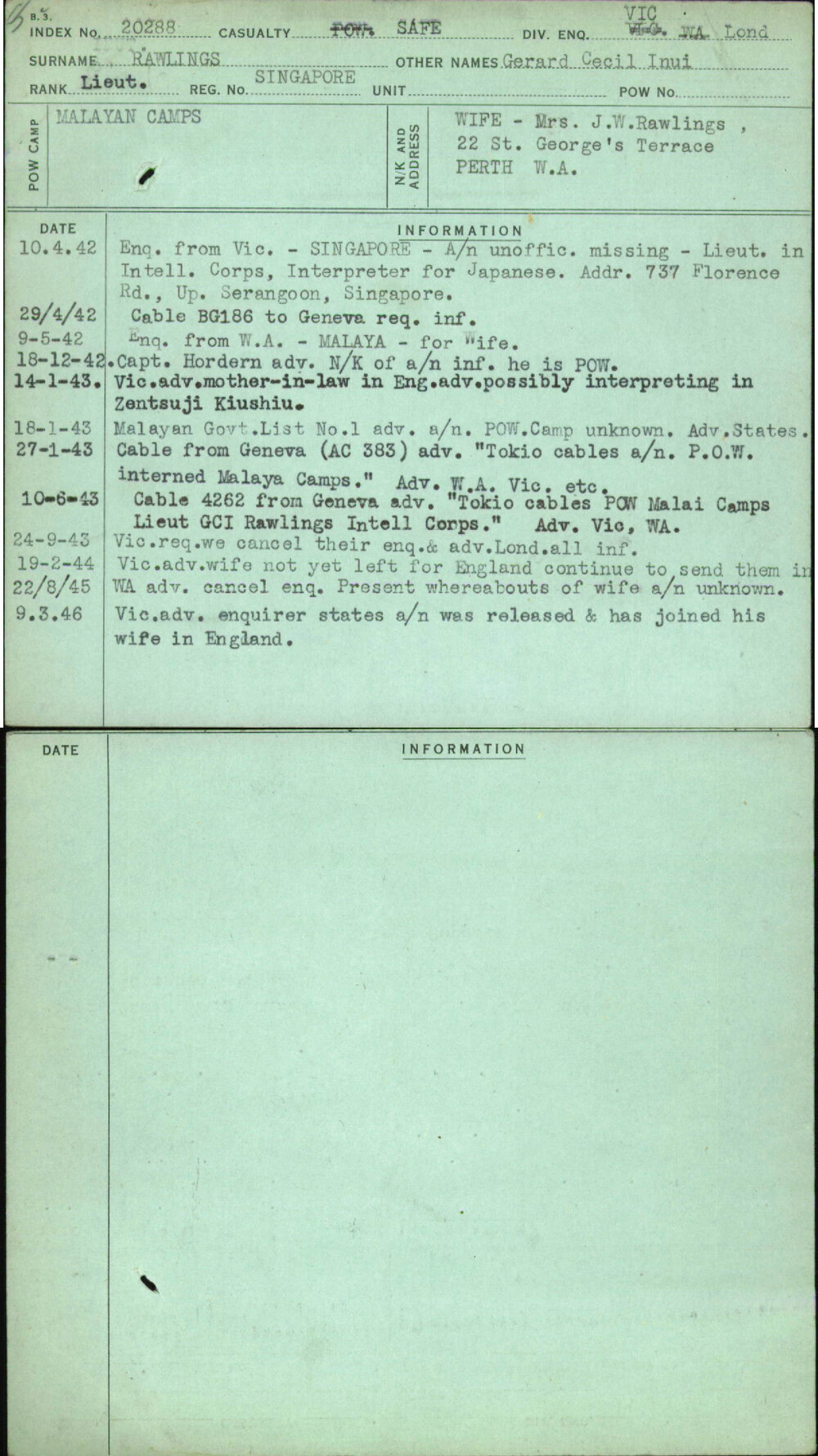 Rawlings, Gerard Cecil Inui, Singapore