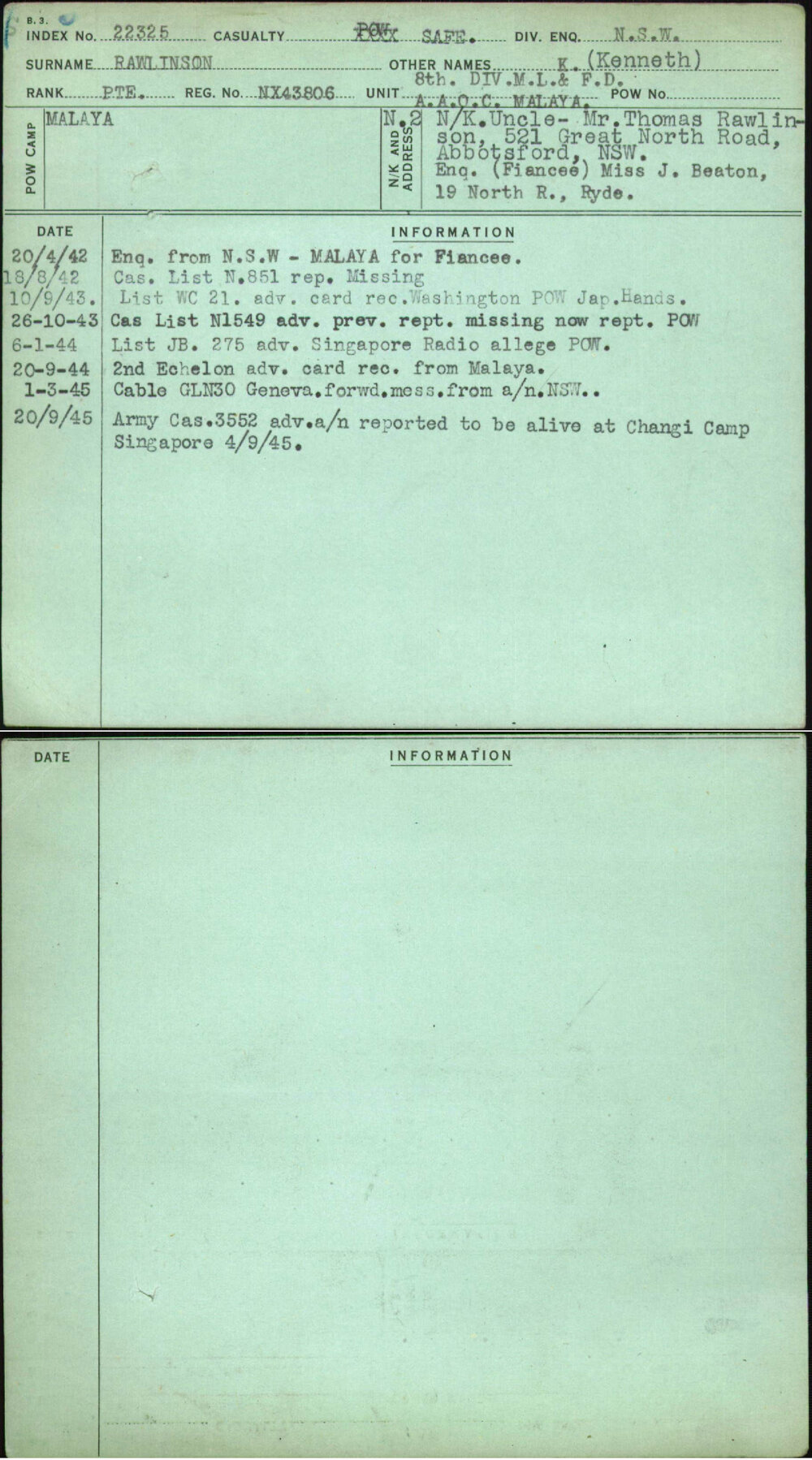 Rawlinson, K (Kenneth), NX43806