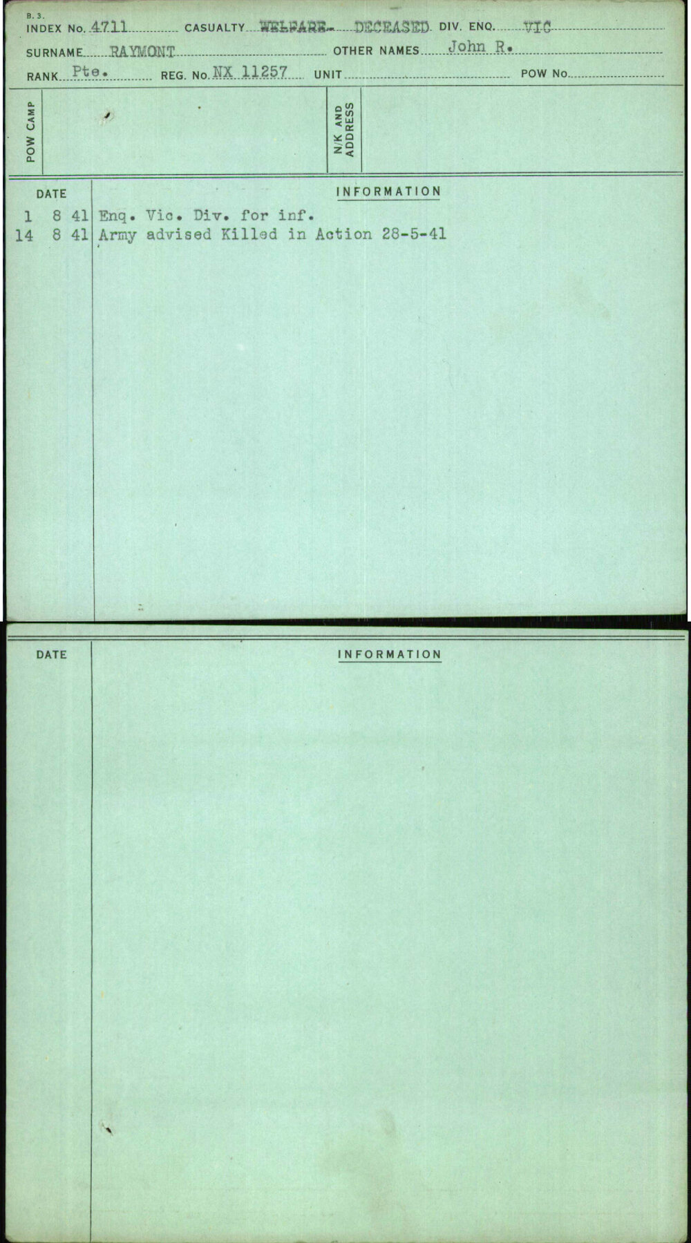 Raymond, John R, NX11257