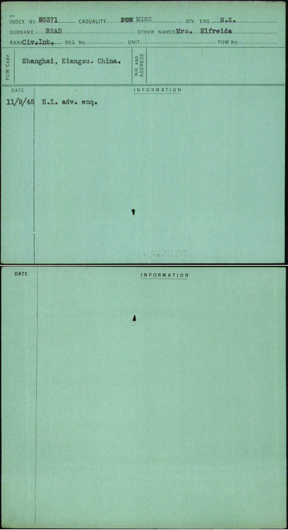 Read, Mrs Elfreida, [No Service Number]