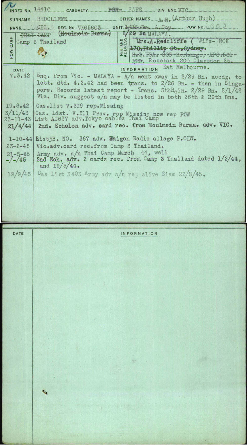 Redcliffe, A H (Arthur Hugh), VX65603