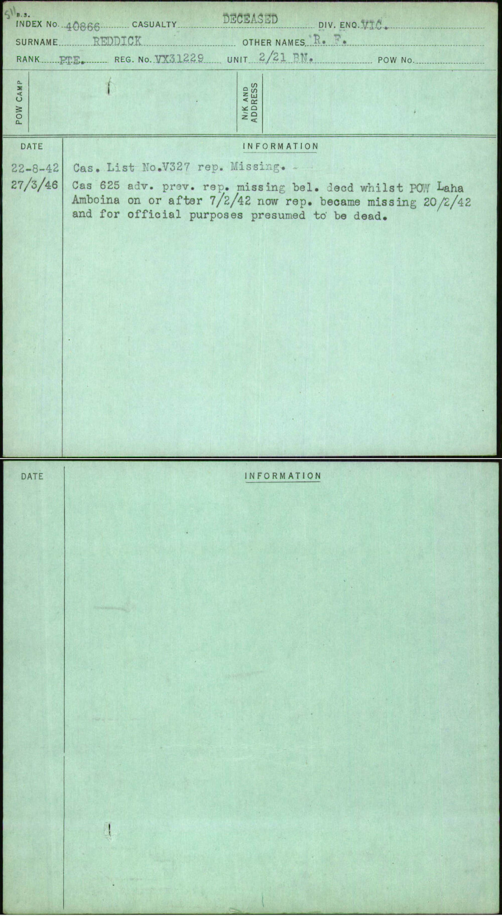 Reddick, R F, VX31229