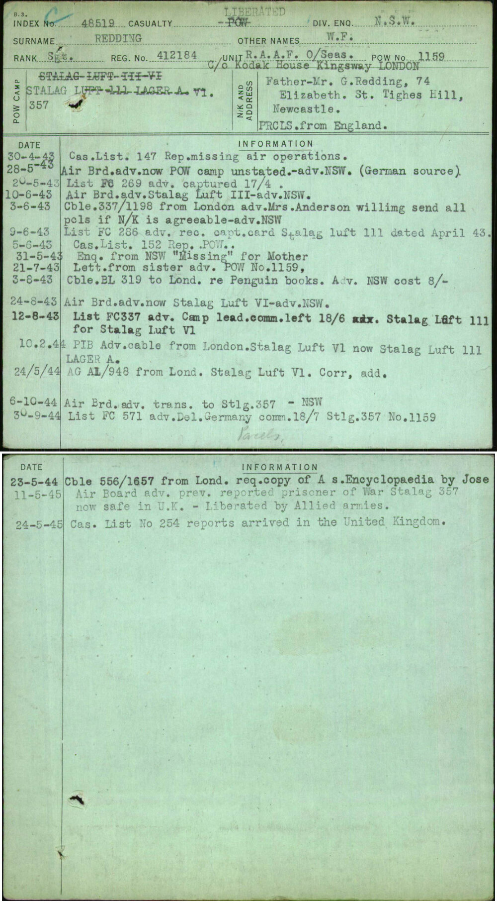 Redding, W F, 412184