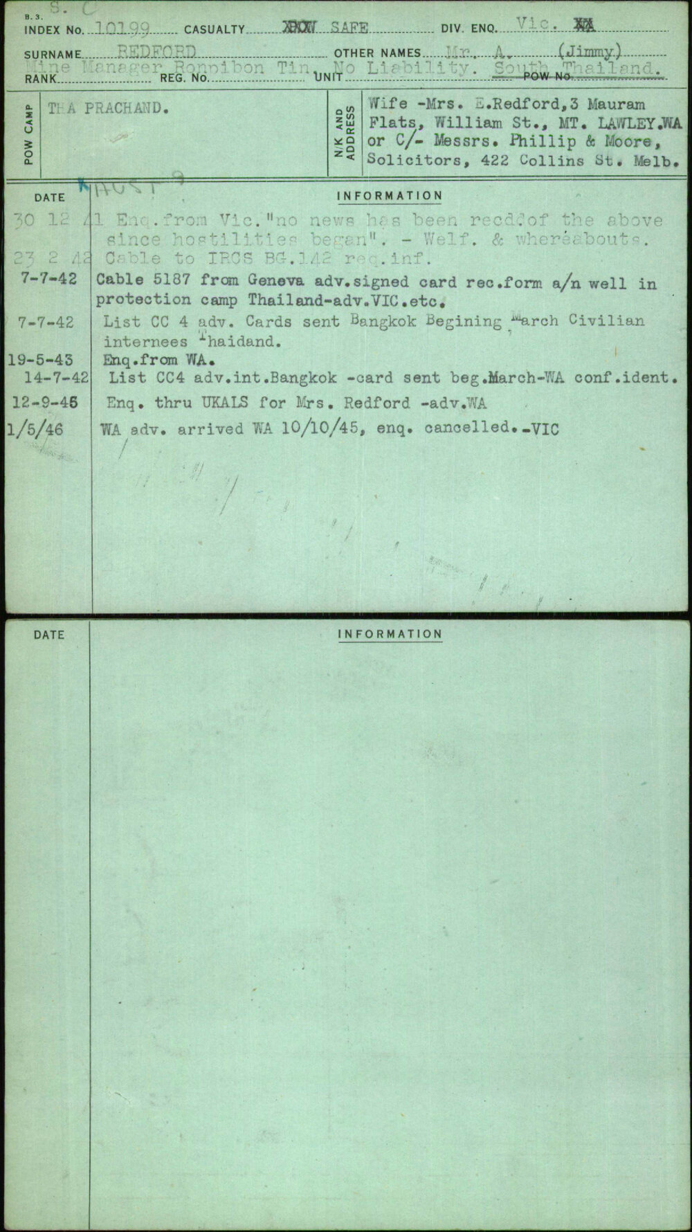 Redford, Mr A (Jimmy), [No Service Number]