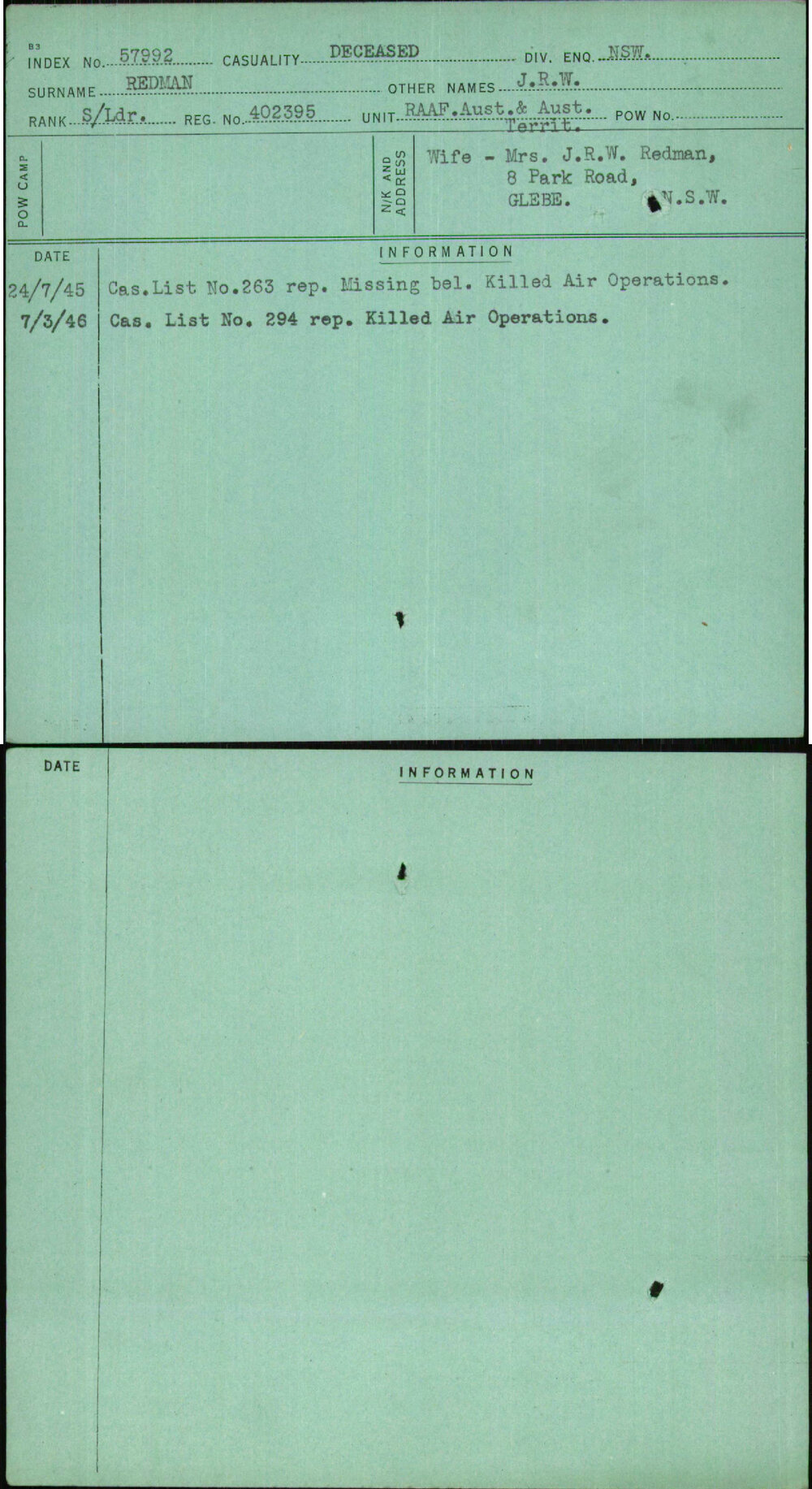 Redman, J R W, 402395