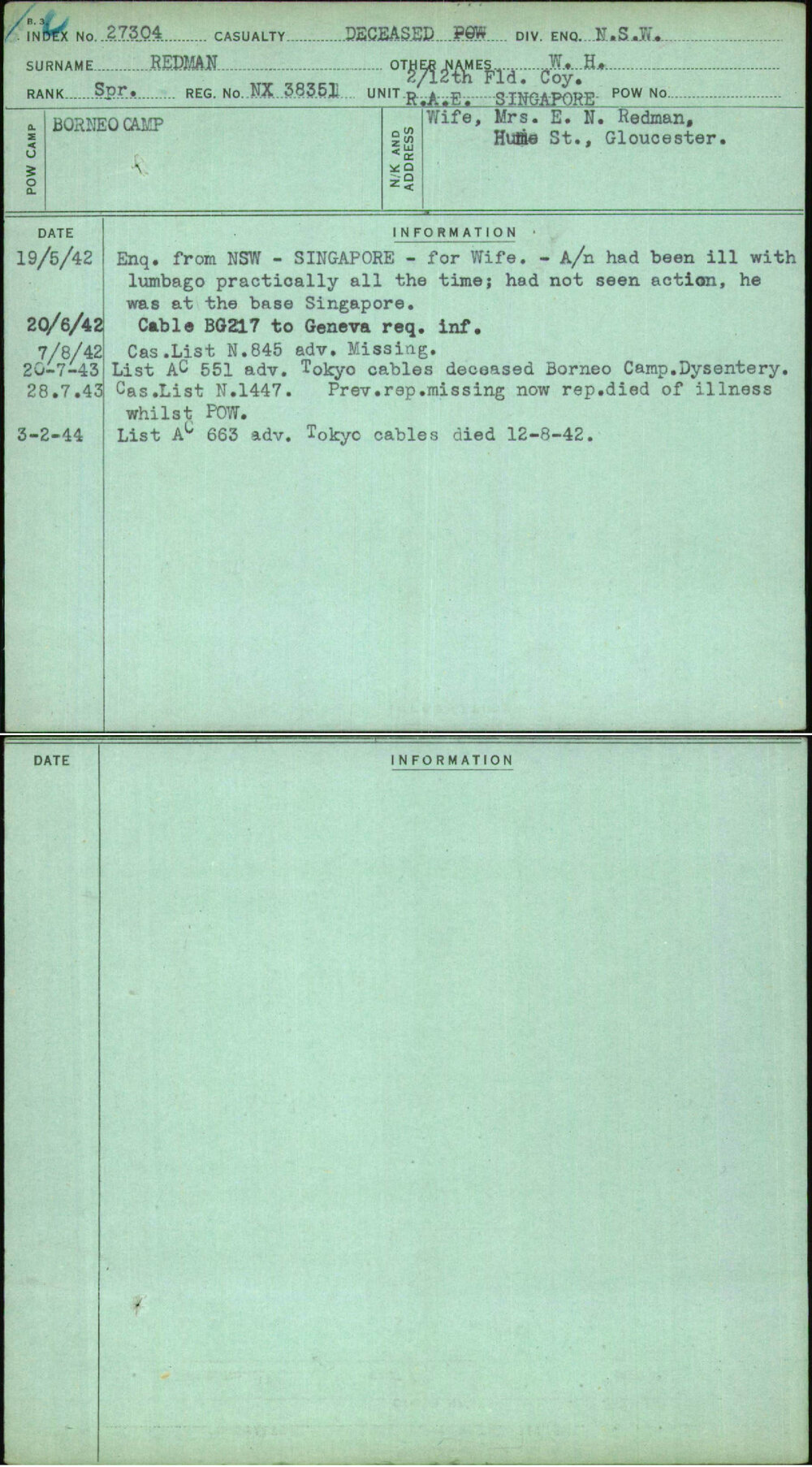 Redman, W H, NX38351