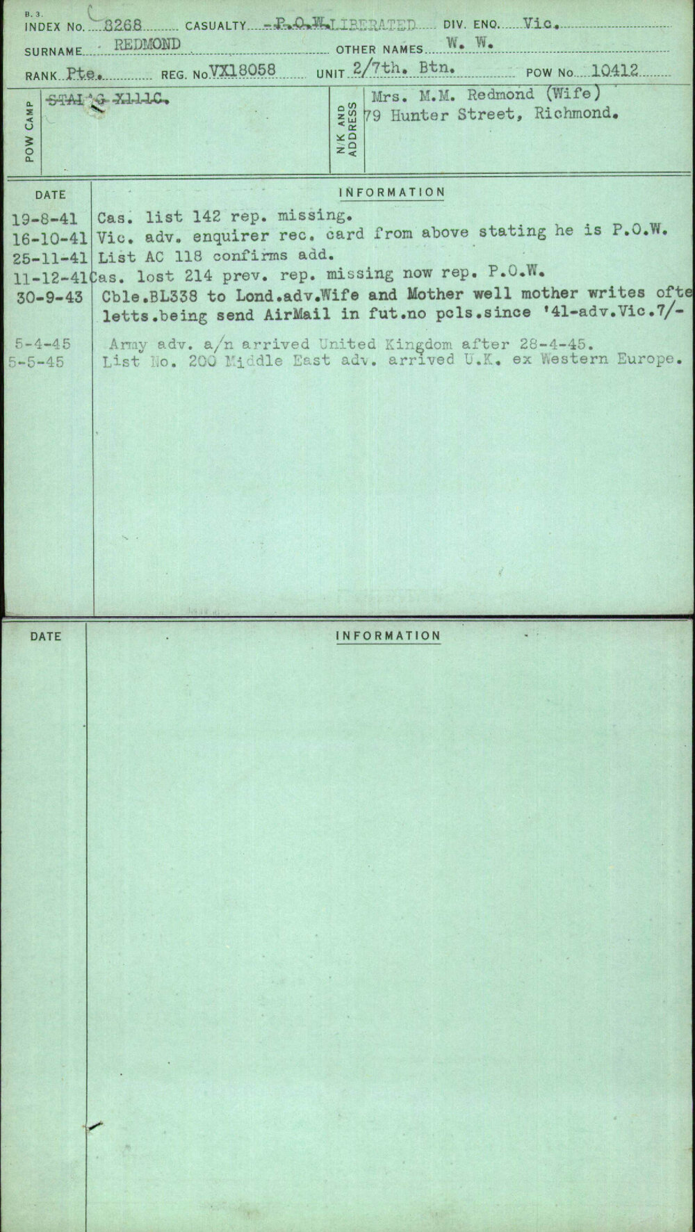 Redmond, W W, VX18058